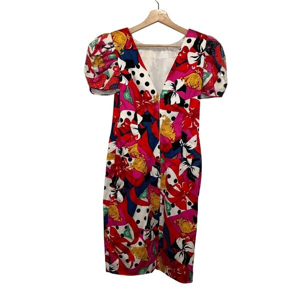 Morton Myles Vintage y2KPuff Sleeve Polka Dots Print Sequined Party Dress Women - Picture 2 of 10